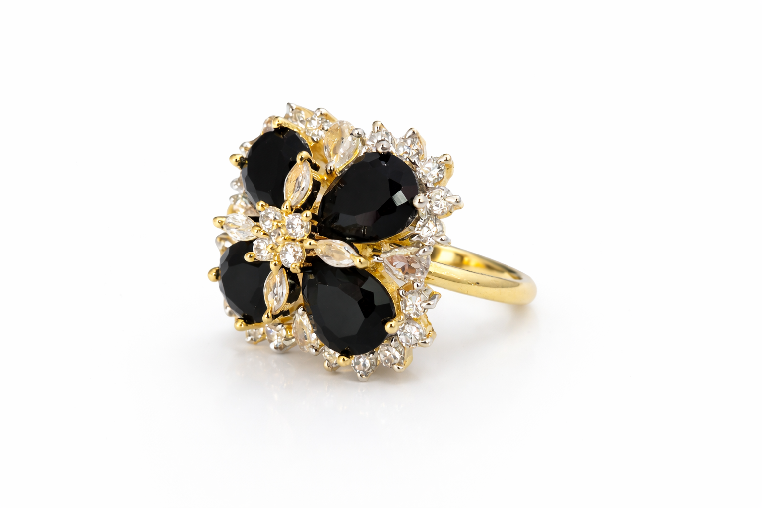 AD Cocktail Ring with Black Stones - Side View 2