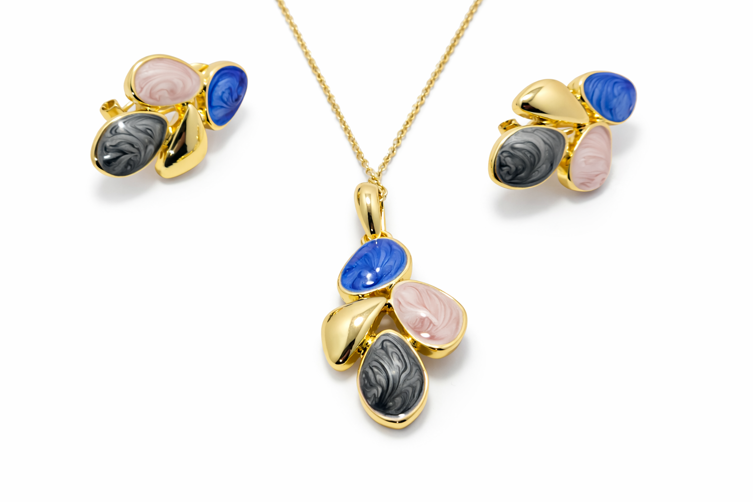 Pastel Petal Anti-Tarnish Gold Pendant Set