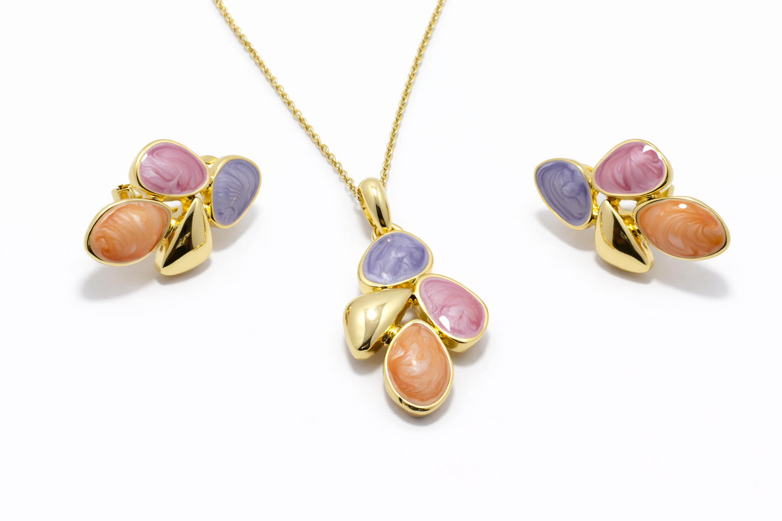 Pastel Petal Anti-Tarnish Gold Pendant Set