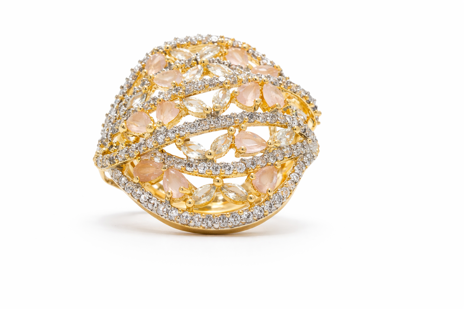 AD Cocktail Ring with Blush Pink CZ Stones - Top View