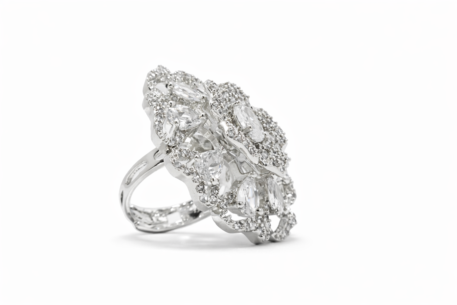 Royal Bloom American Diamond Statement Ring