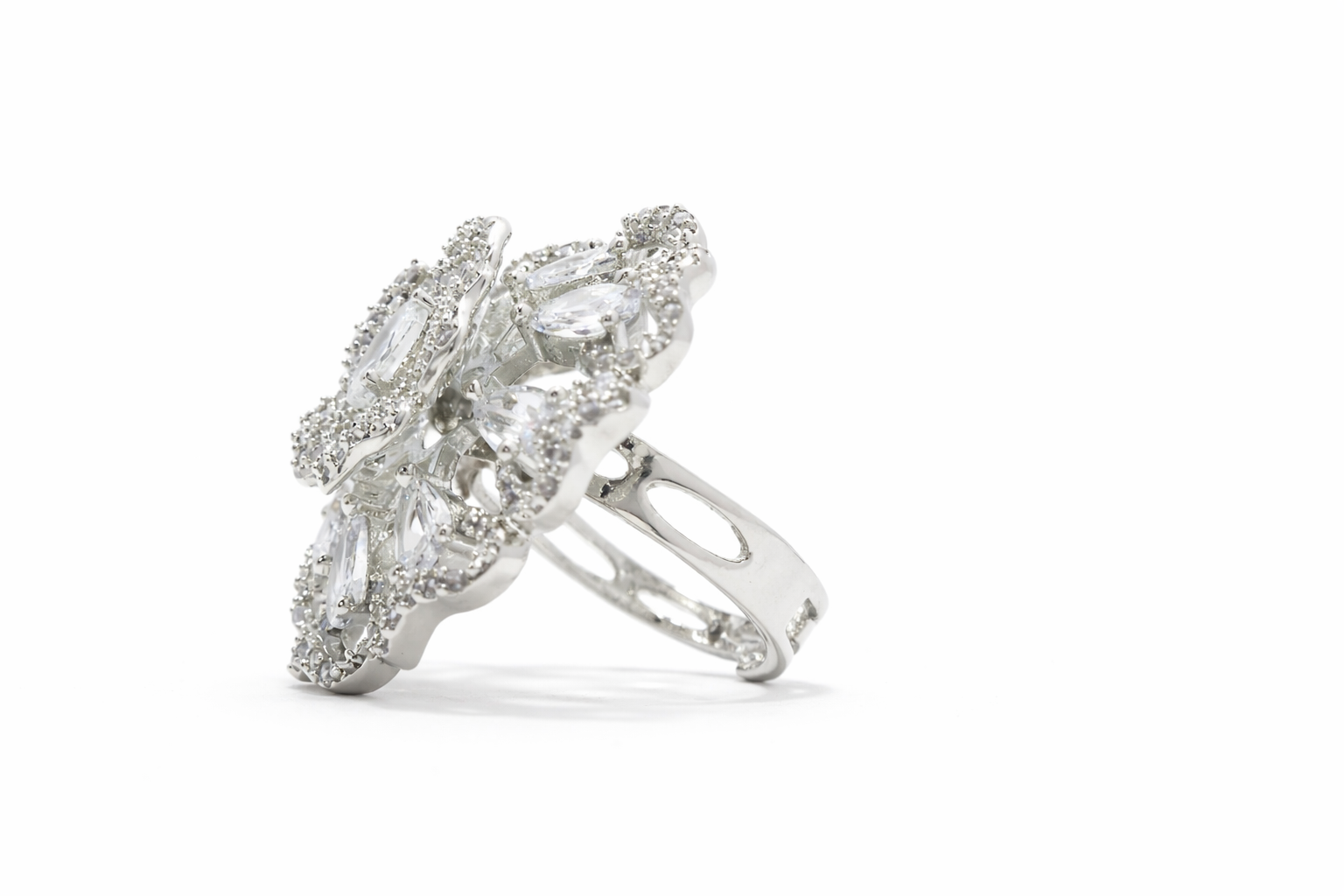 Royal Bloom American Diamond Statement Ring
