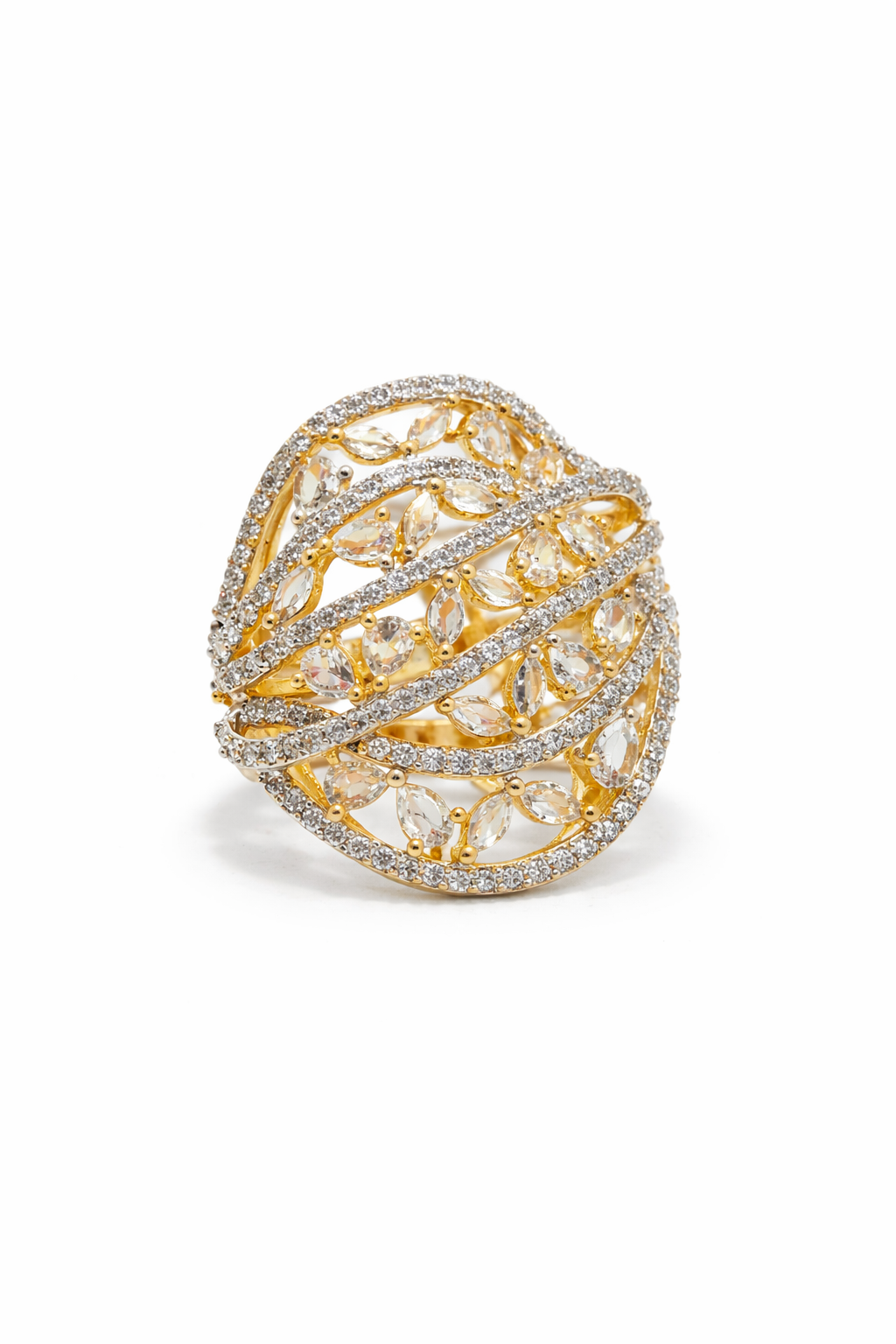 AD Cocktail Ring with Blush Pink CZ Stones Marquise Lattice - Top View