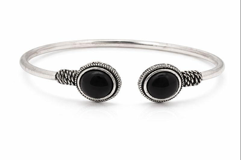 Midnight Oval Oxidised Stone Cuff Bracelet