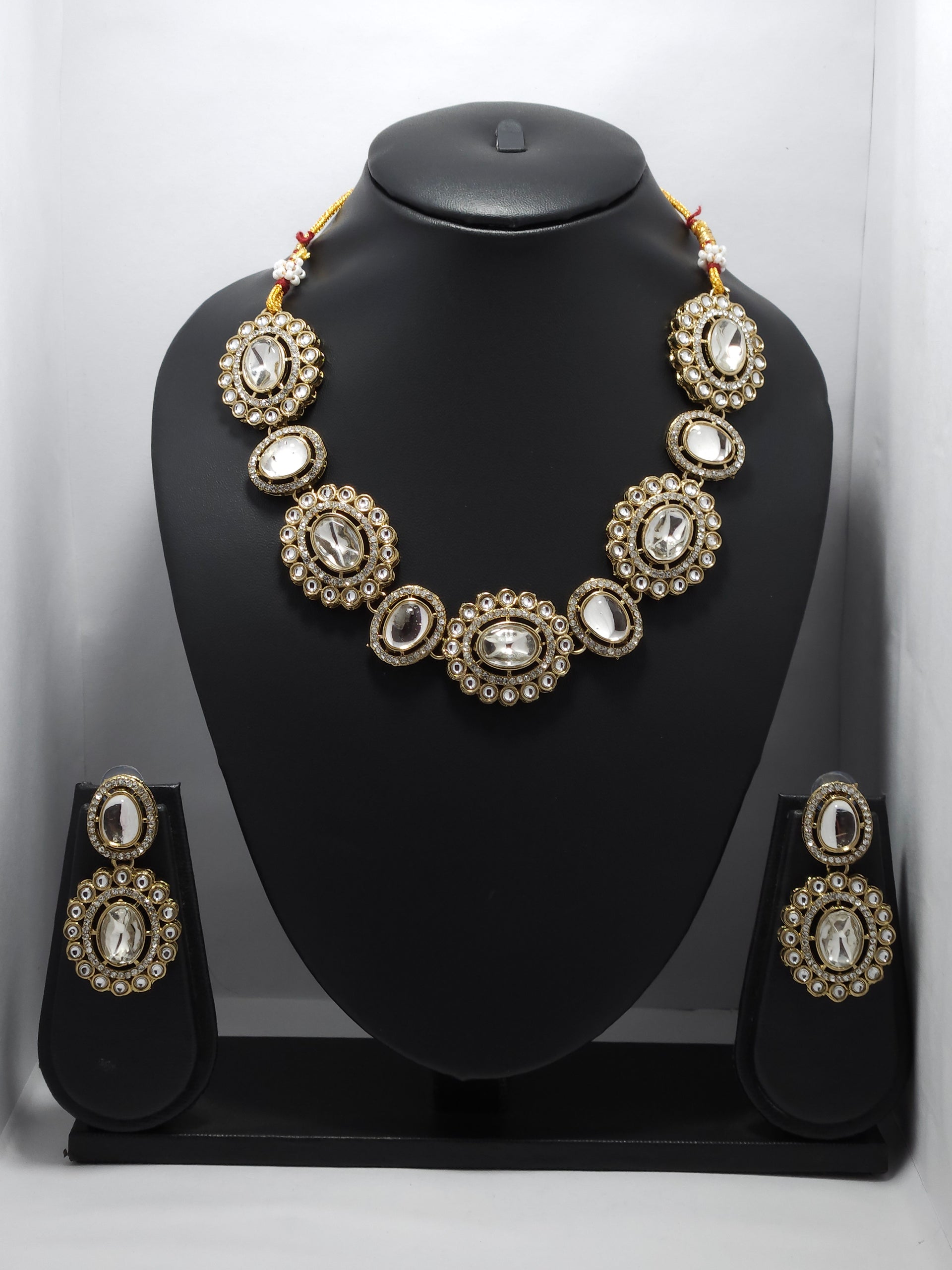 Kundan Pearl Necklace Set – Traditional Gold-Tone Statement Jewelry Set