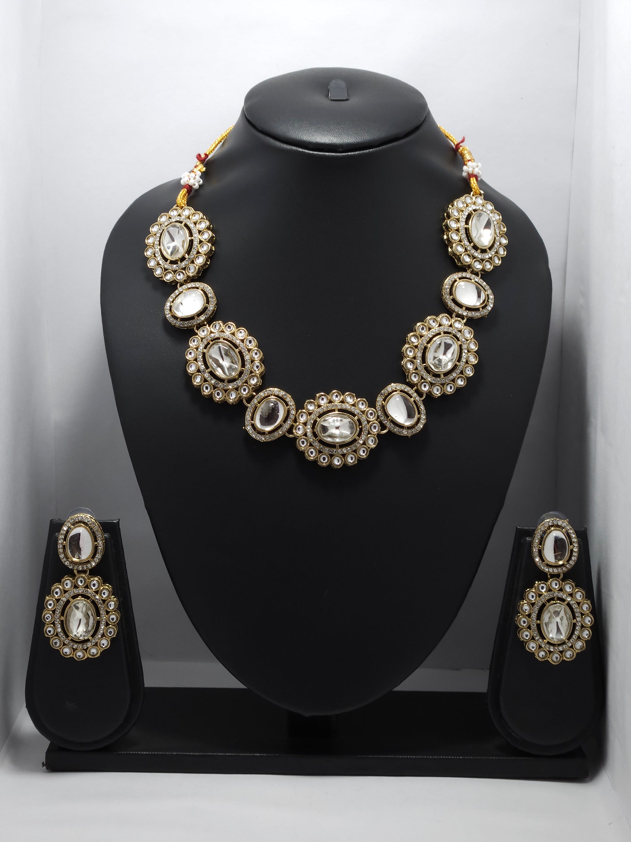 Kundan Pearl Necklace Set – Traditional Gold-Tone Statement Jewelry Set