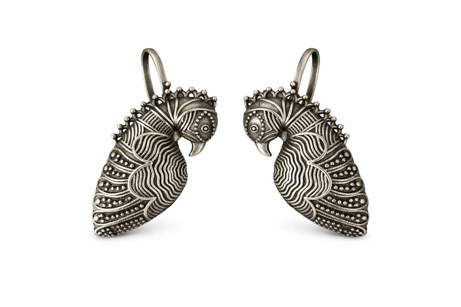 Royal Peacock Oxidised Drop Earcuffs