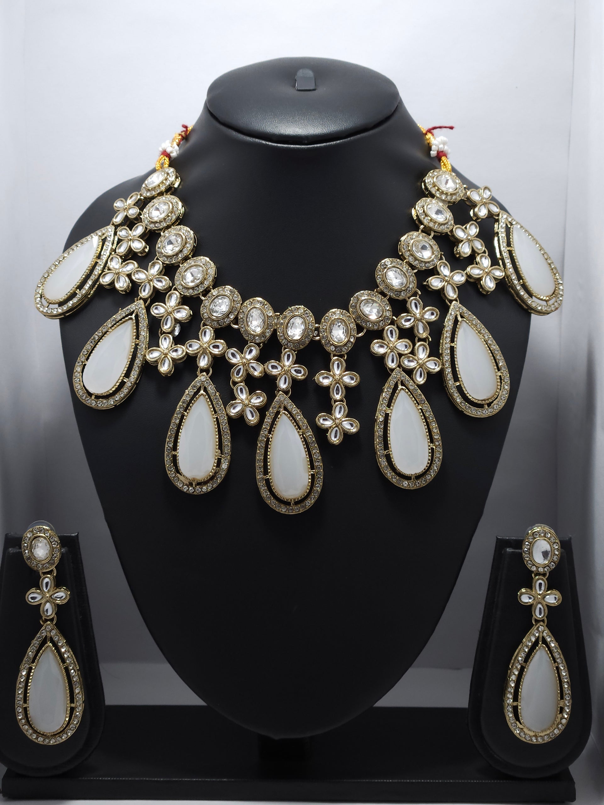 Pearl Teardrop Necklace Set – Elegant Floral Crystal Statement Jewelry Set