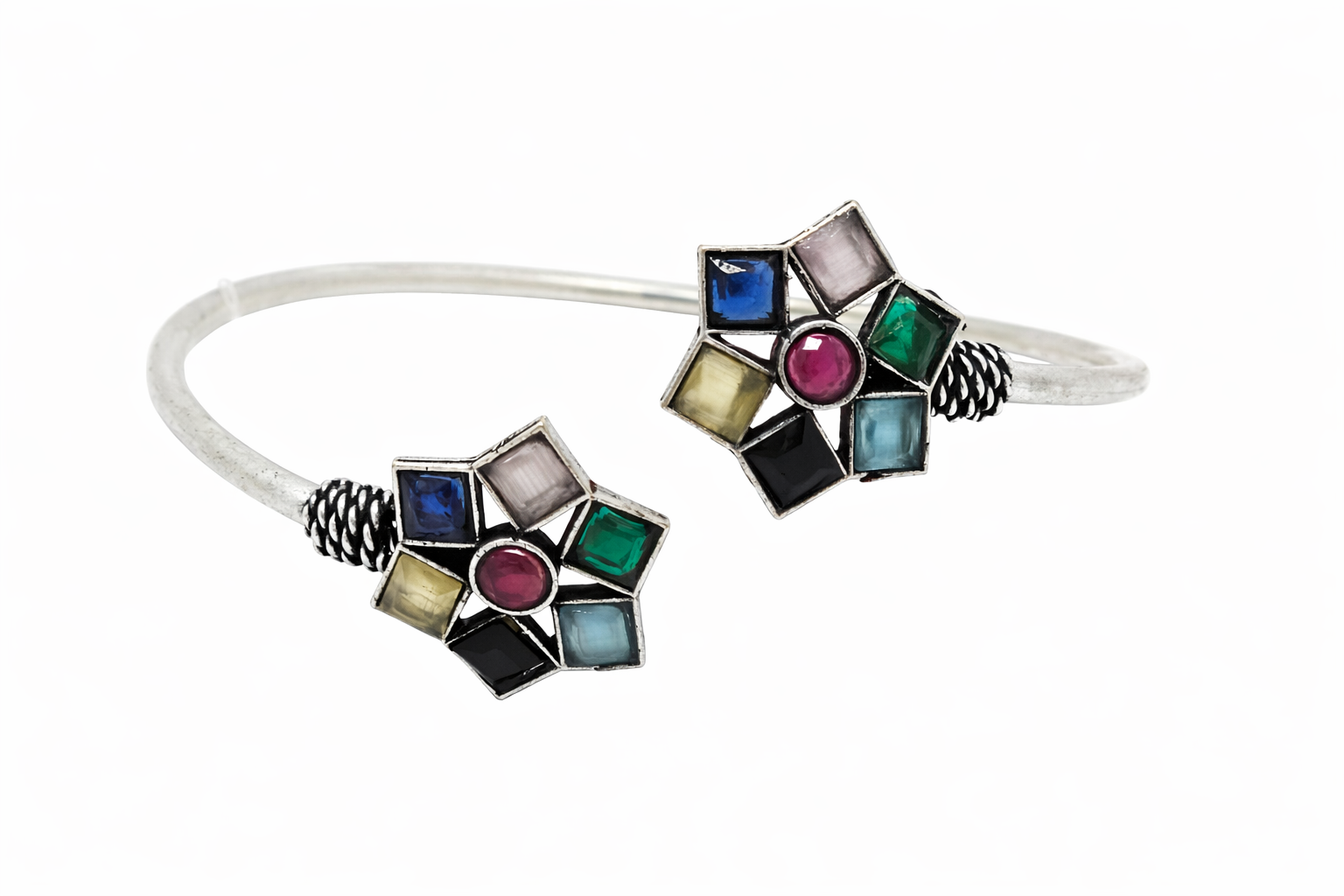 Heritage Bloom Oxidised Stone Cuff Bracelet