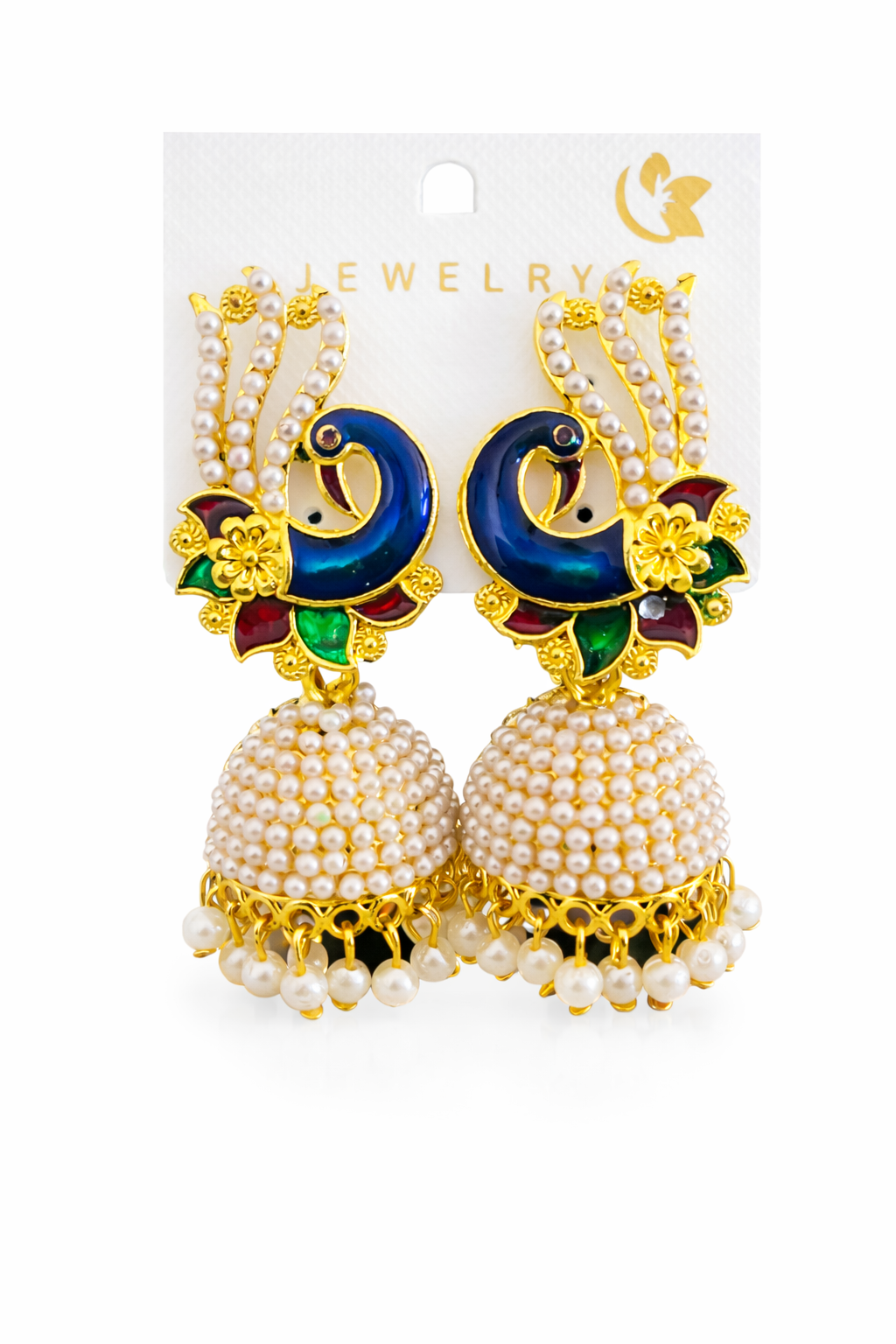 Meenakari Peacock Pearl Jhumka Earrings