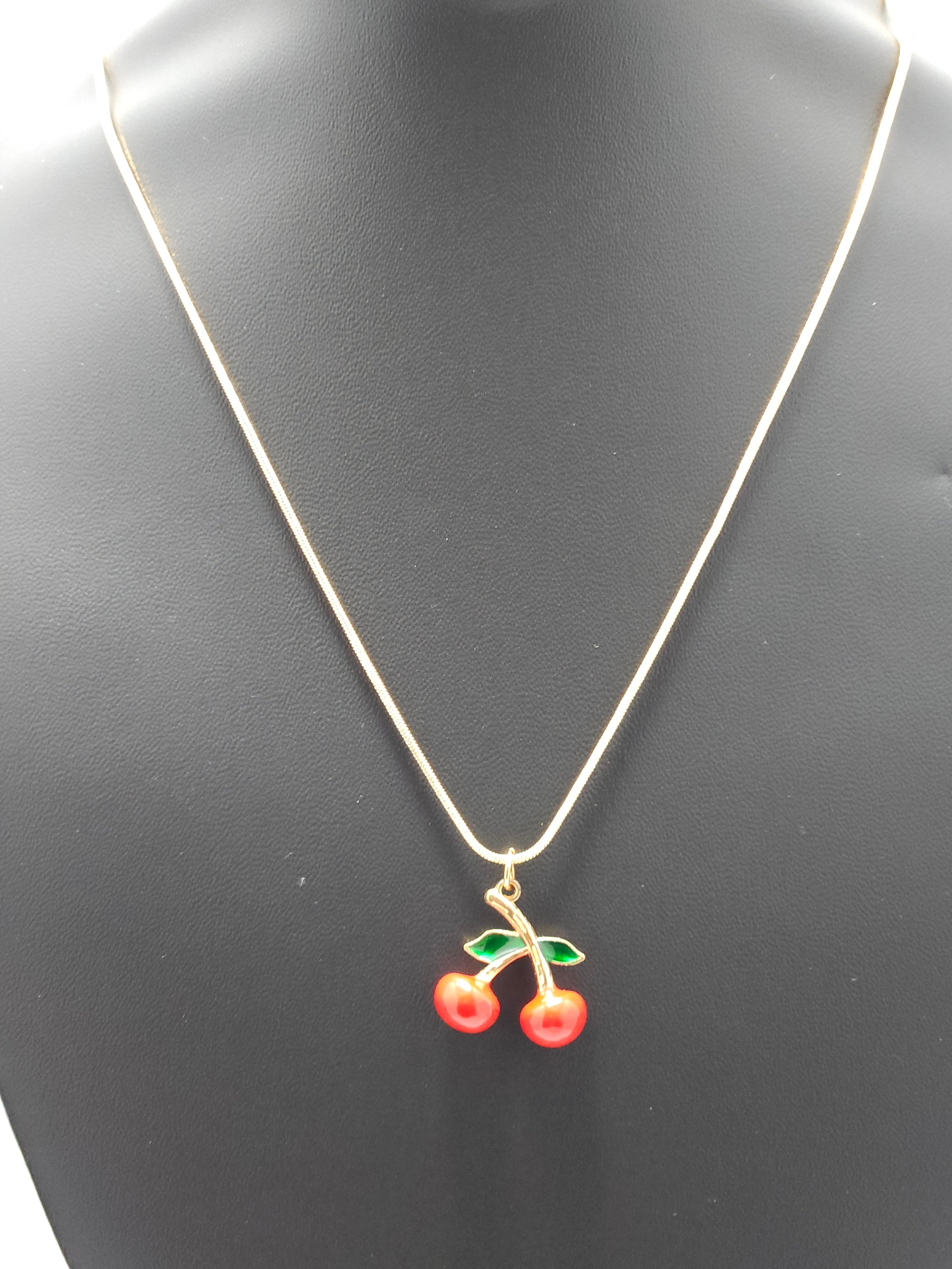 Cherry Charm Pendant Necklace – Gold-Tone Cute Minimalist Necklace