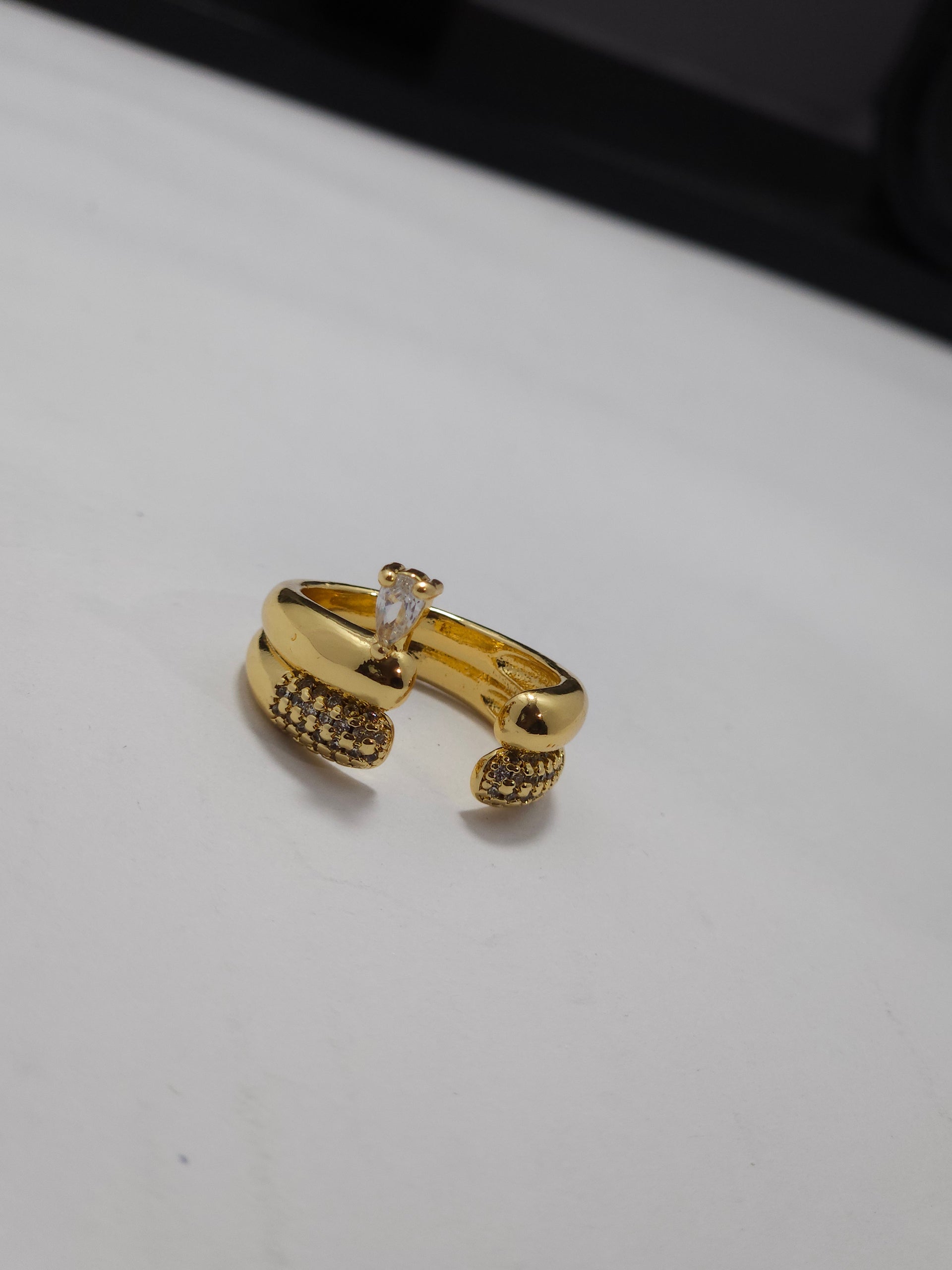Anti-Tarnish Open Cuff Crystal Accent Ring