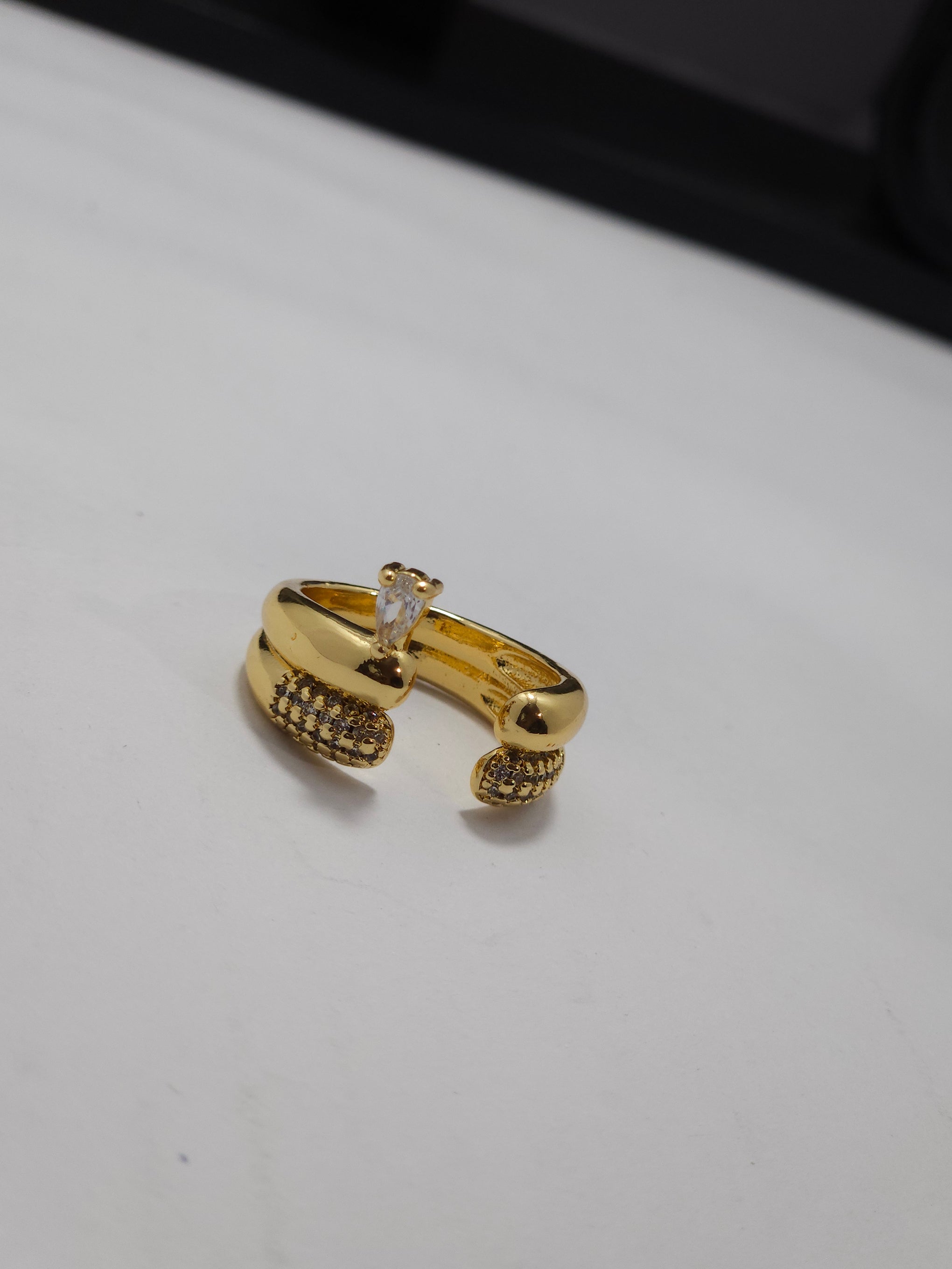 Anti-Tarnish Open Cuff Crystal Accent Ring