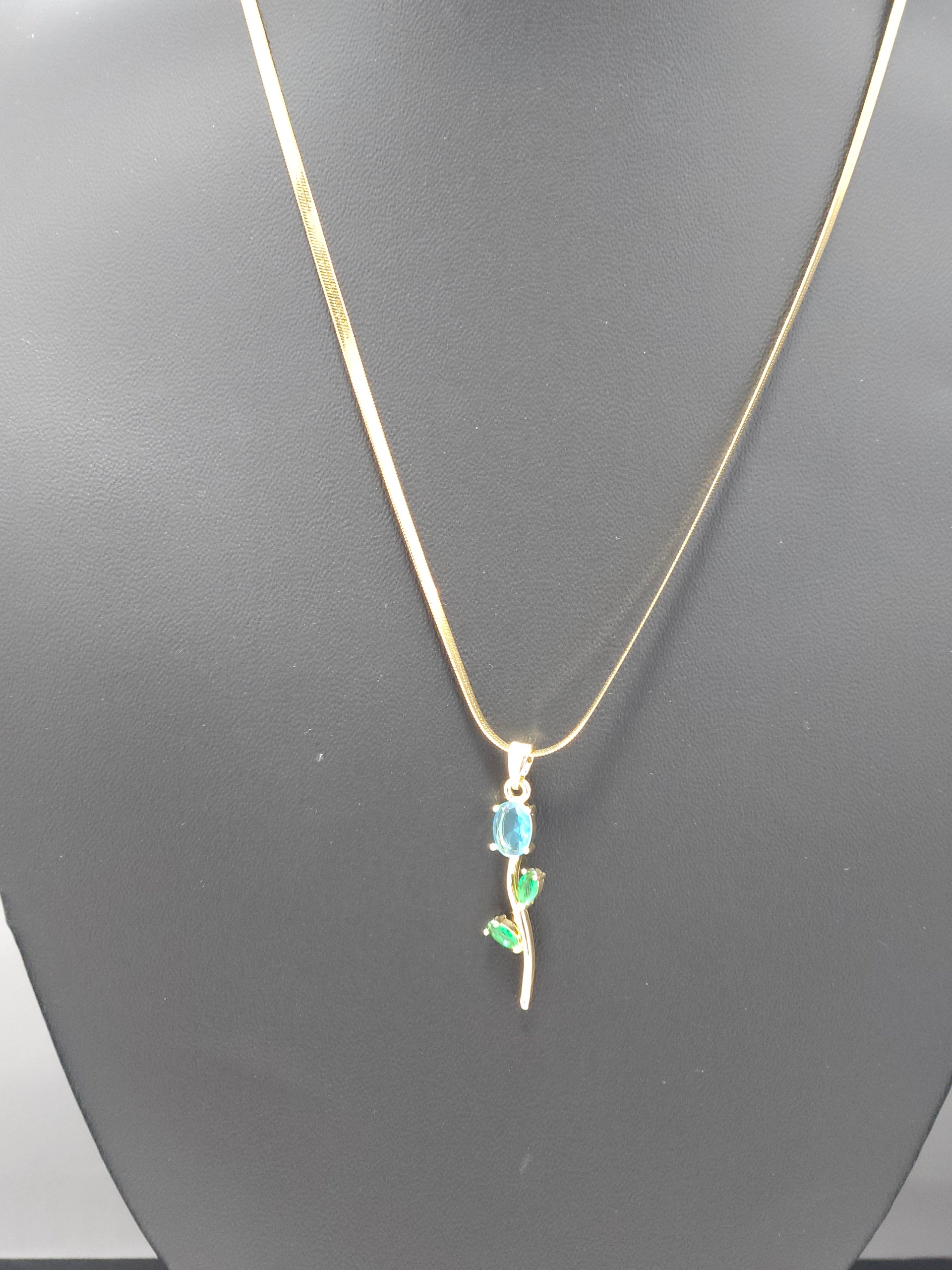 Blue Blossom Pendant Necklace – Gold-Tone Floral Crystal Necklace