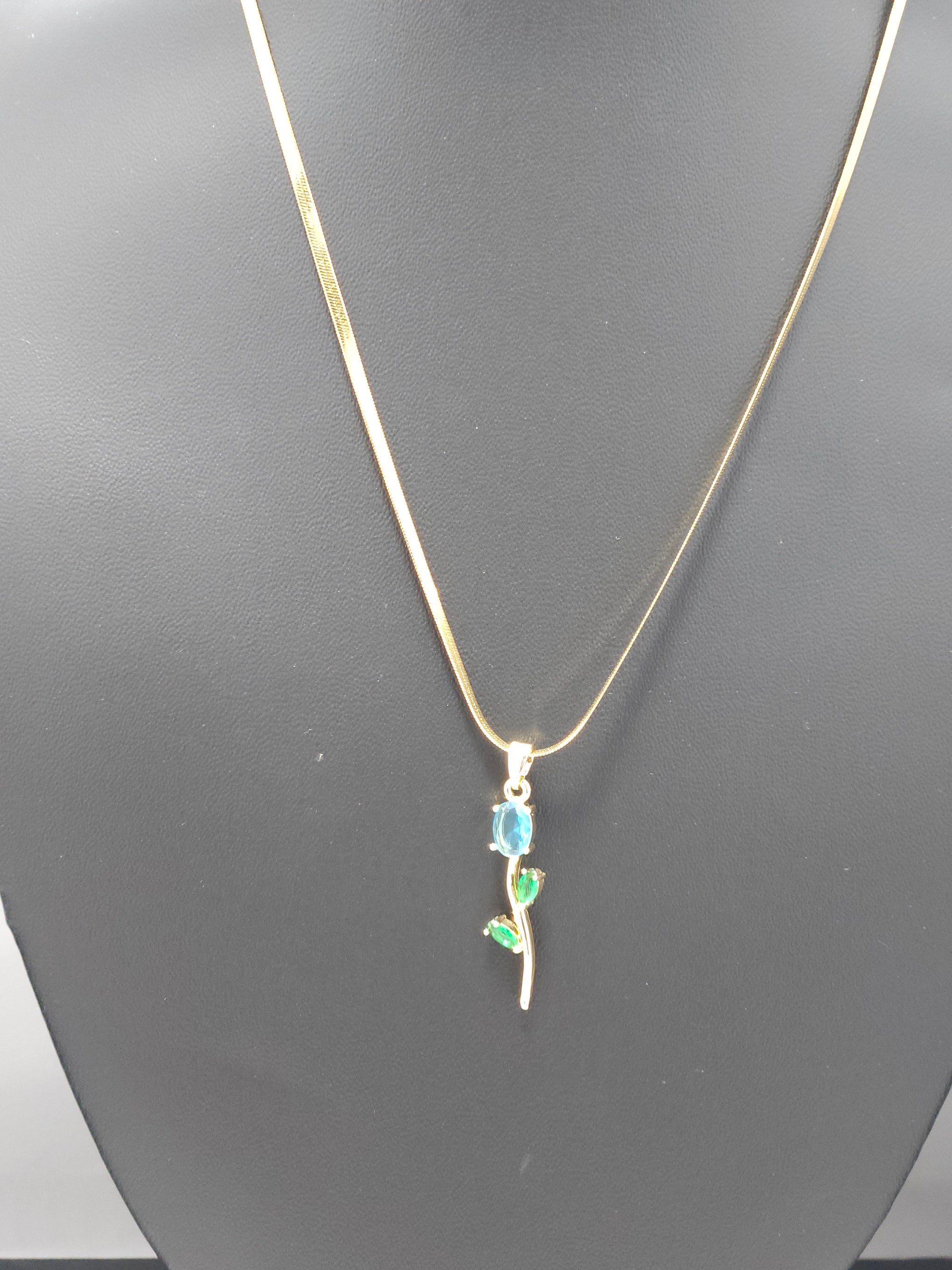 Blue Blossom Pendant Necklace – Gold-Tone Floral Crystal Necklace