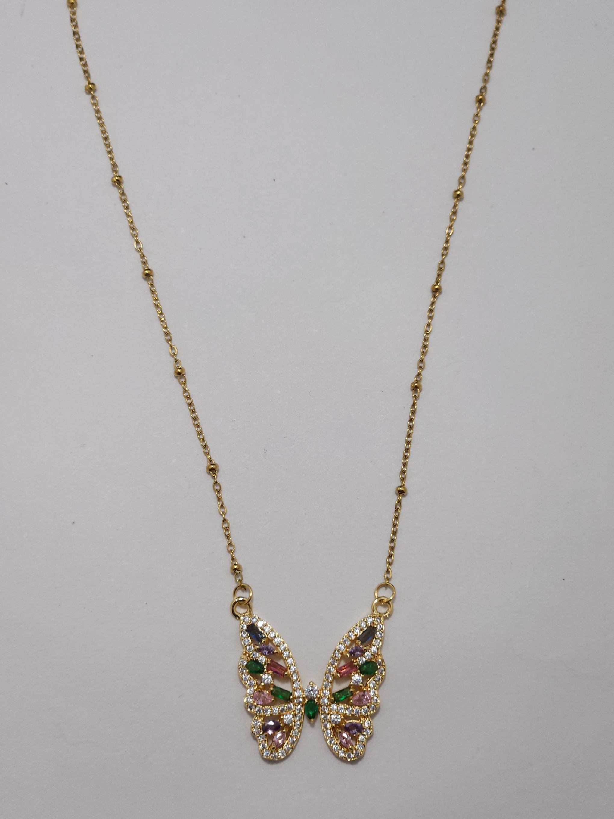 Multicolor Butterfly Crystal Pendant Necklace – Gold-Tone Elegant Chain