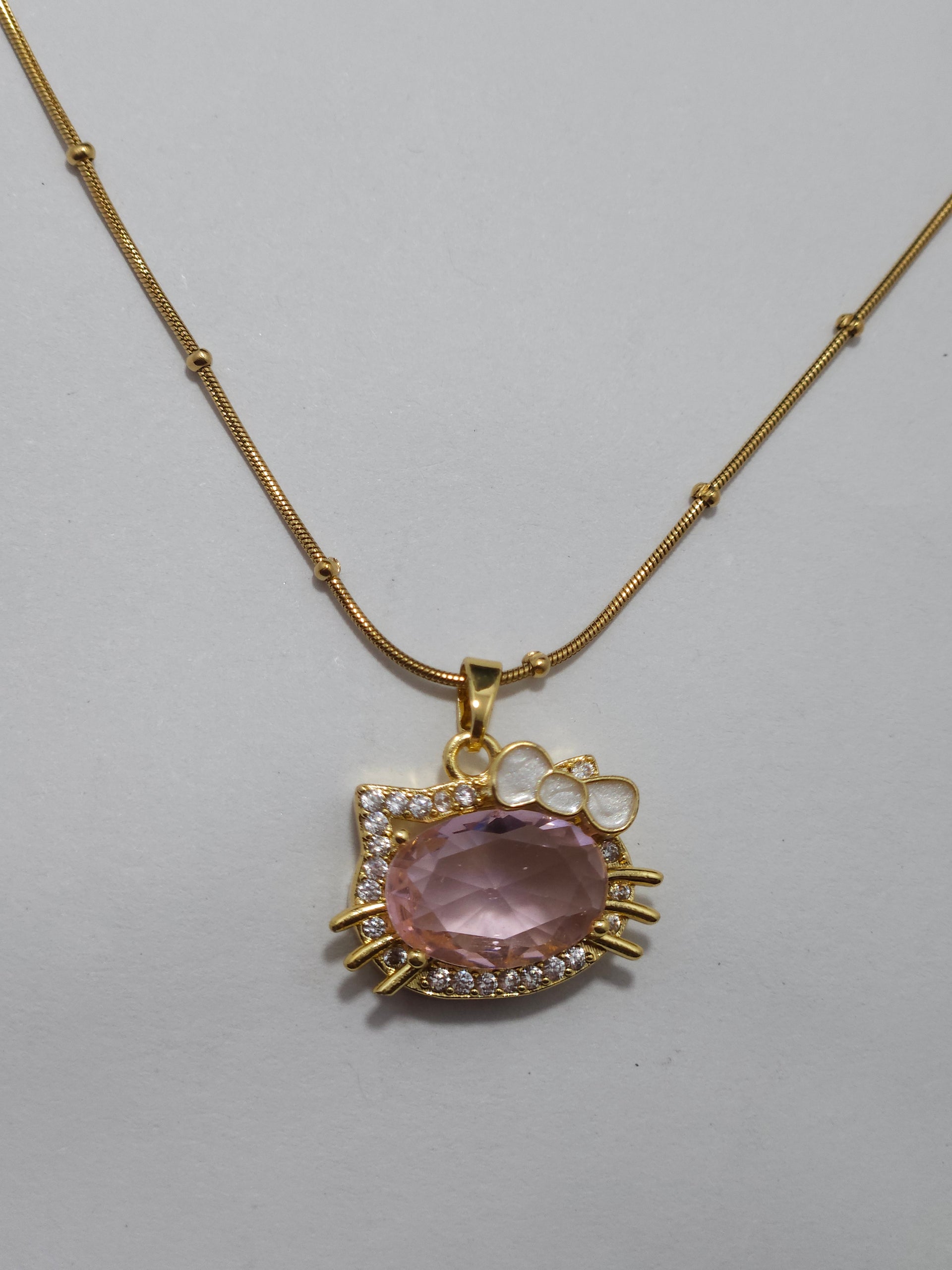 Crystal Pendant Necklace – Pink Stone Gold-Tone Chain