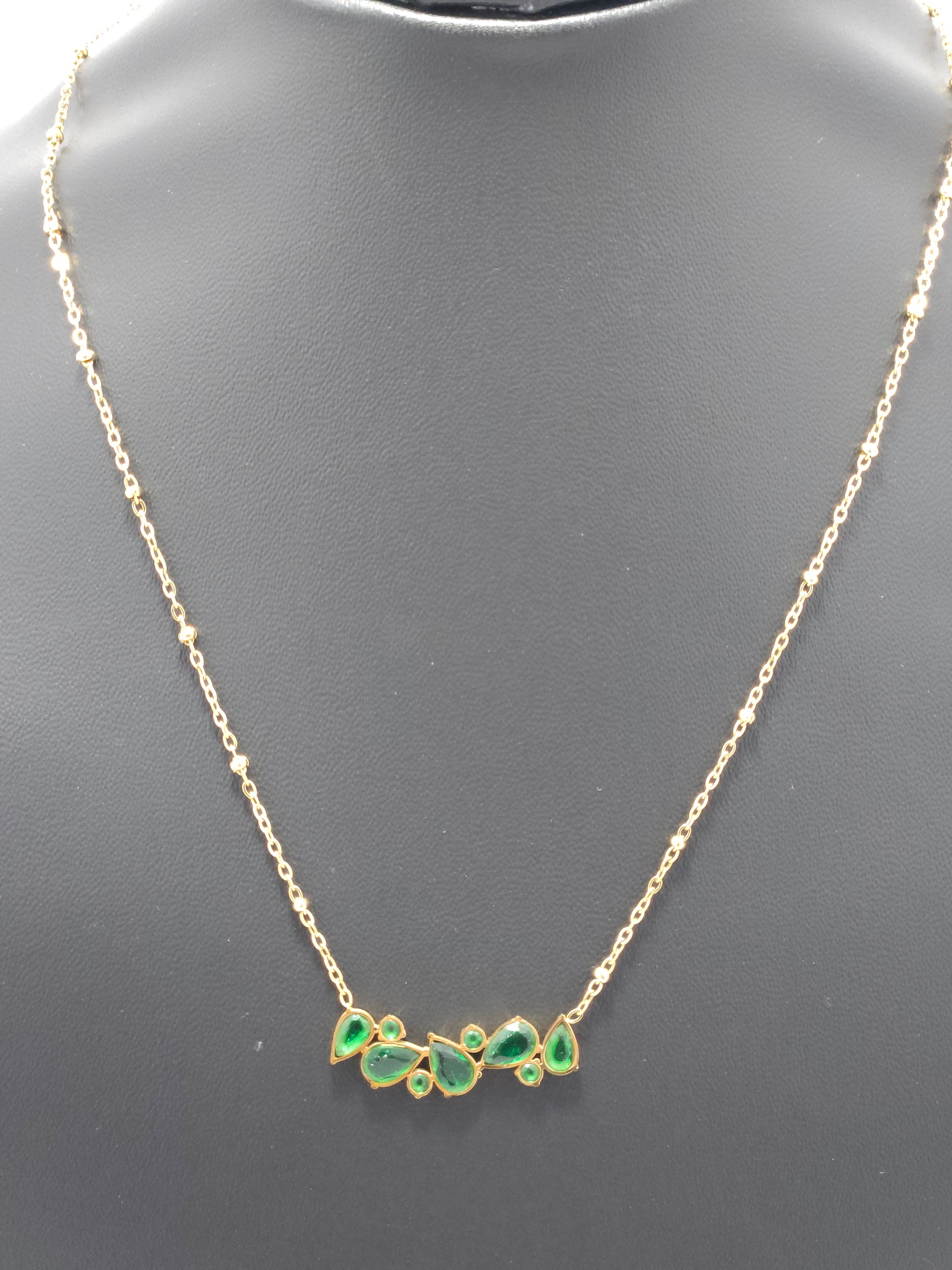Emerald Leaf Crystal Necklace – Gold-Tone Nature Inspired Pendant Necklace