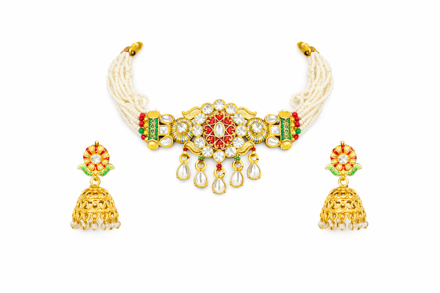 Rajwada Pearl Kundan Choker Set