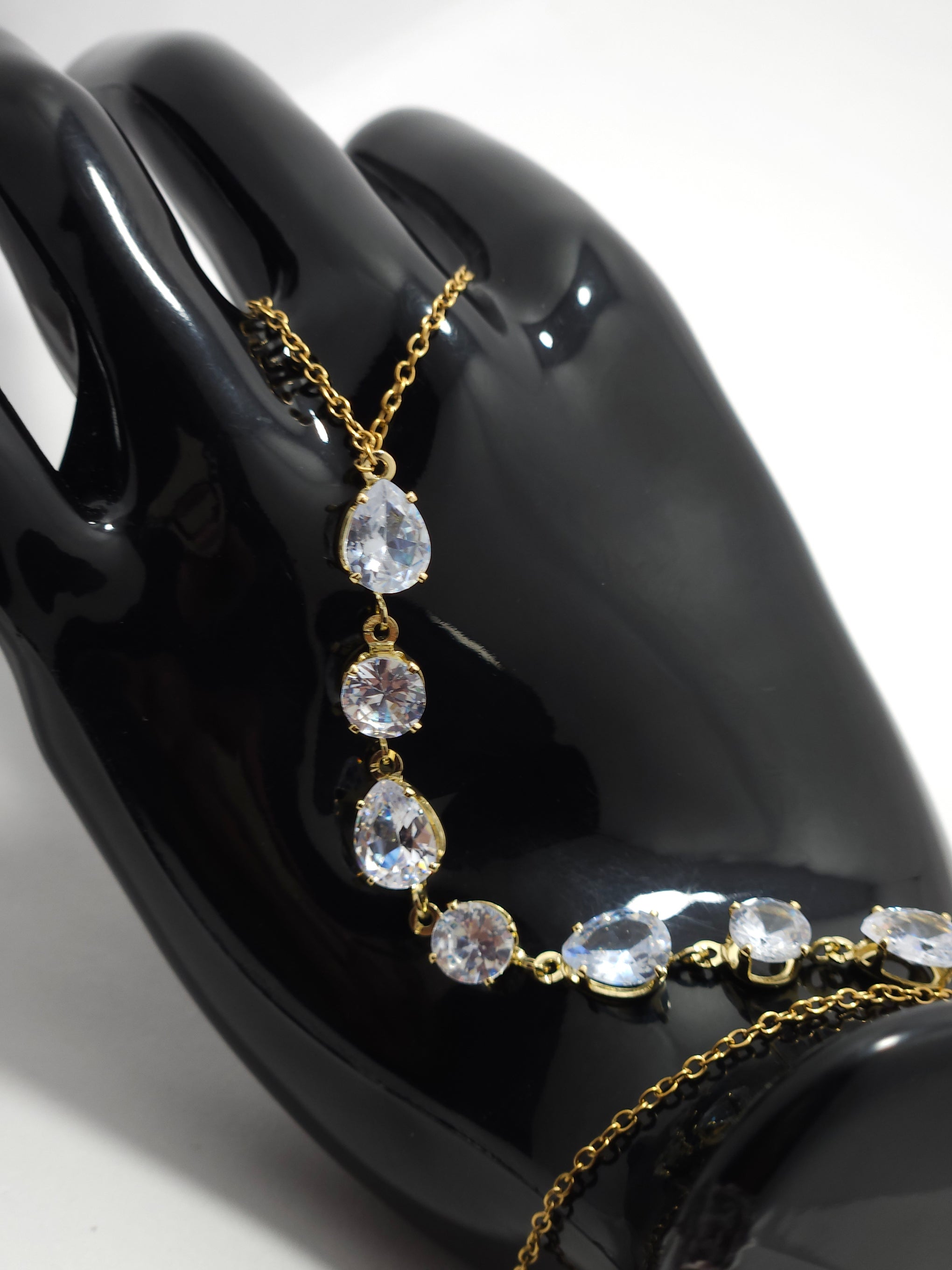 Crystal Drop Hand Harness Bracelet (Gold-Tone Haathphool)