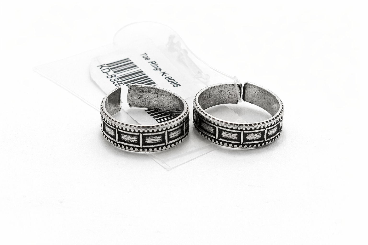 Oxidised Patterned Adjustable Toe Rings (Pair)