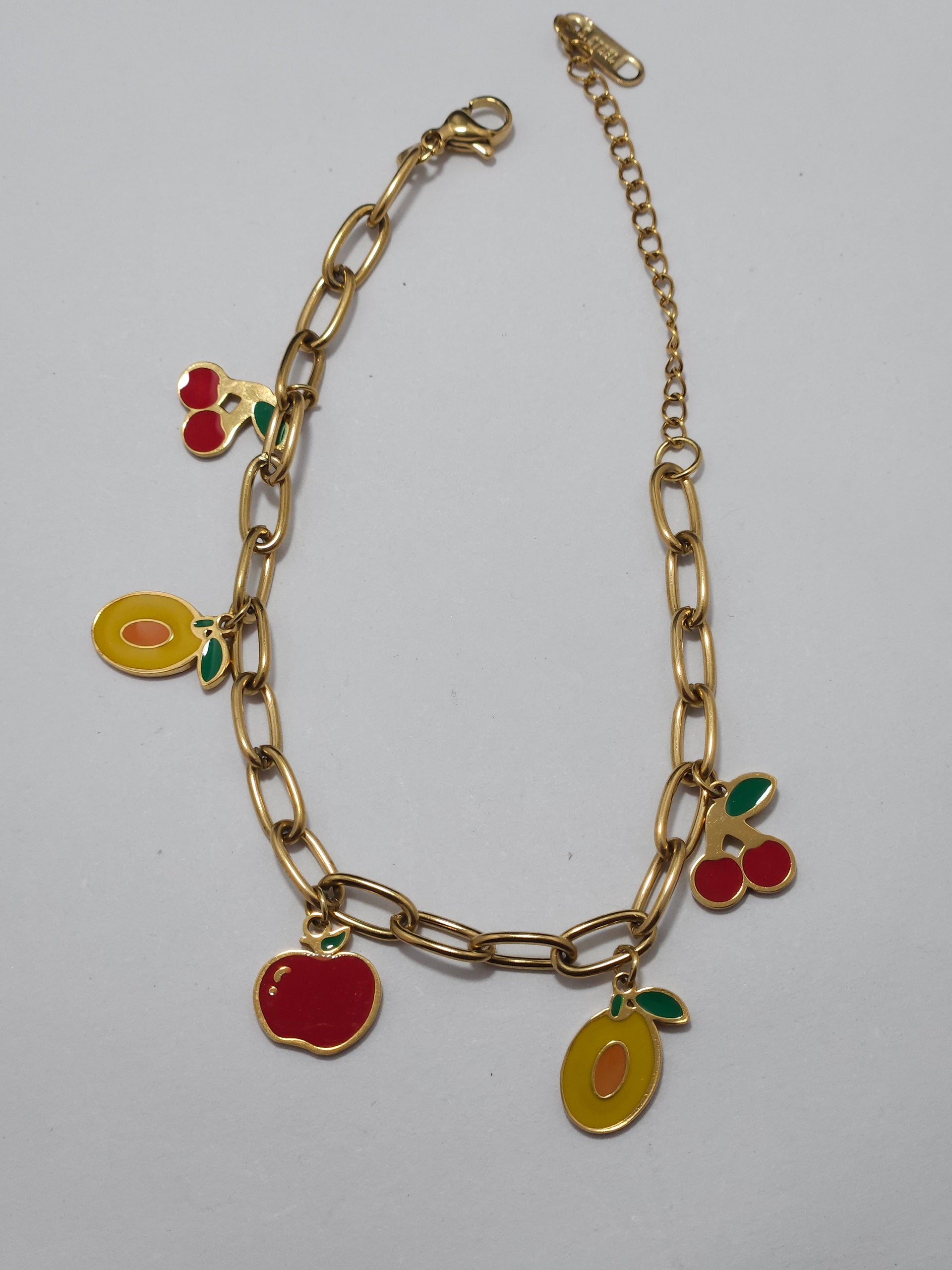 Fruit Charm Link Bracelet – Gold-Tone Enamel Charm Bracelet