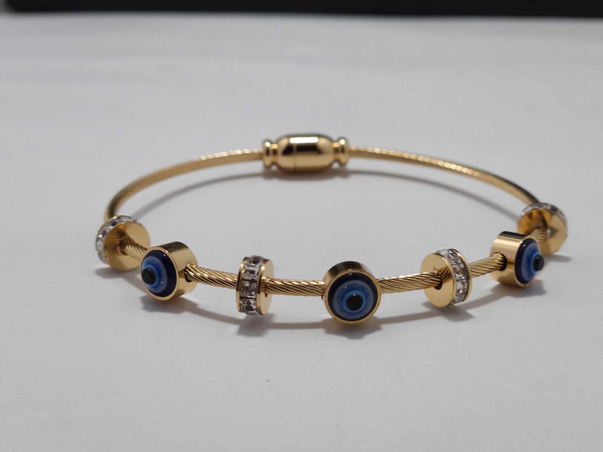 Evil Eye Charm Bracelet – Gold-Tone Adjustable Protection Bracelet