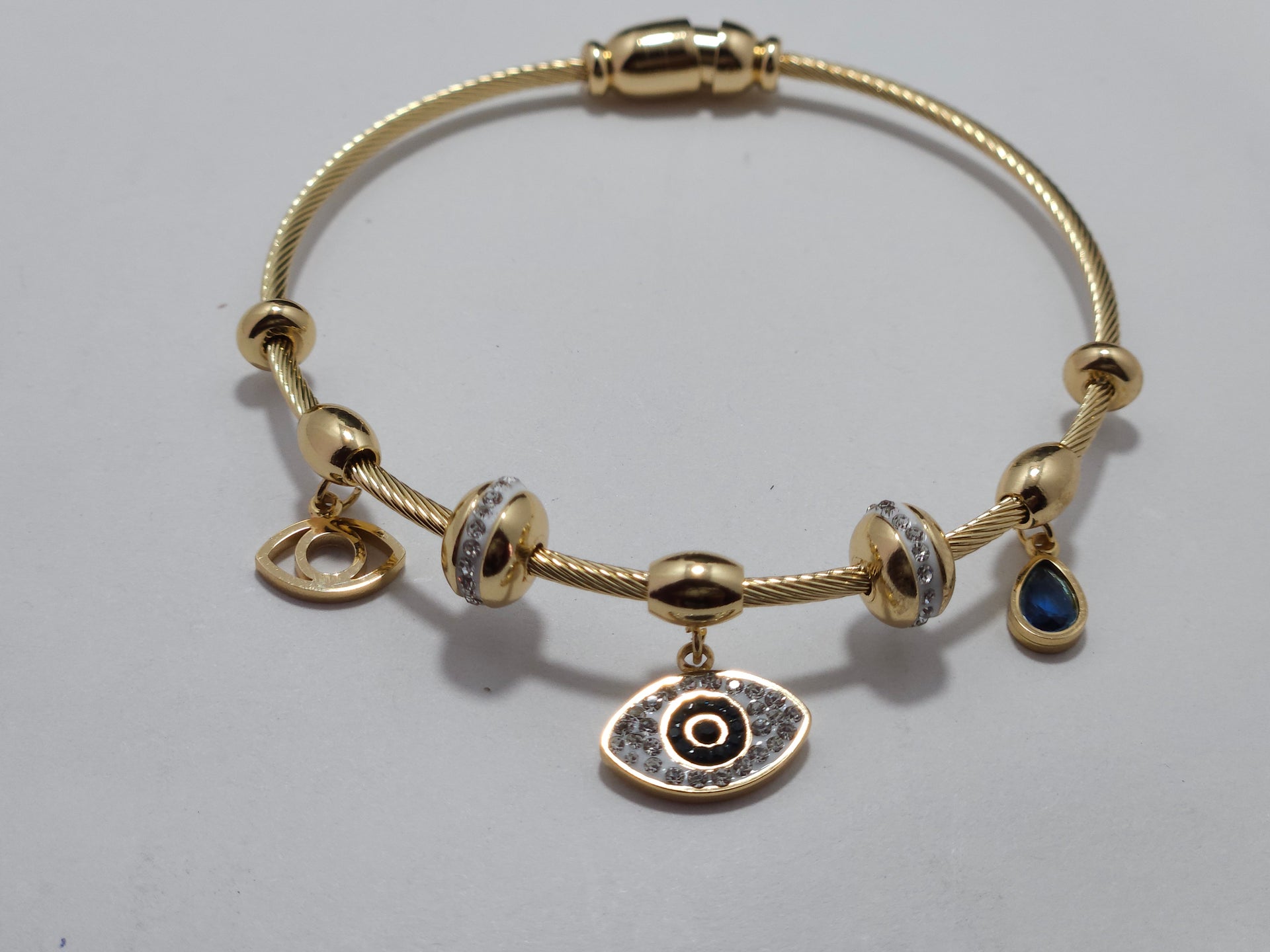 Evil Eye Charm Bracelet – Gold-Tone Adjustable Protective Bracelet