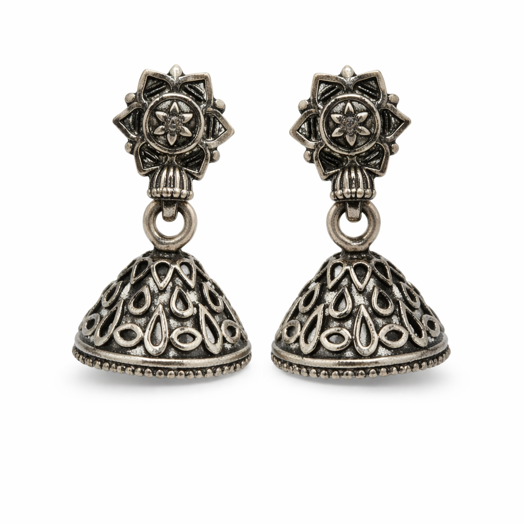 Floral Heritage Oxidised Jhumka Earrings