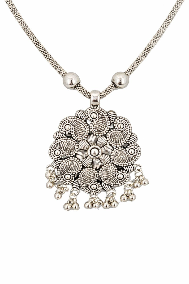 Oxidised Floral Statement Pendant Necklace