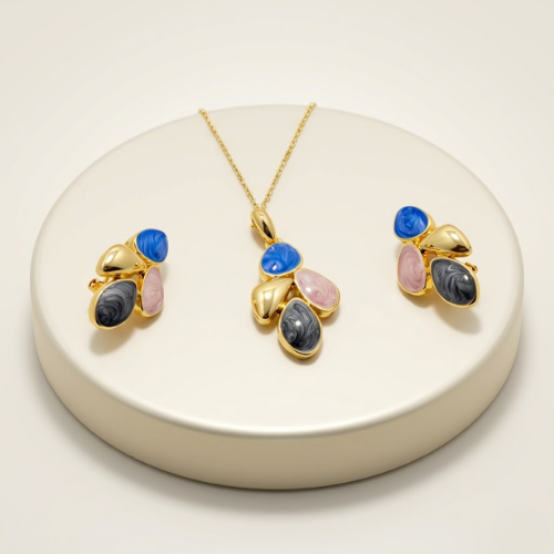 Pastel Petal Anti-Tarnish Gold Pendant Set