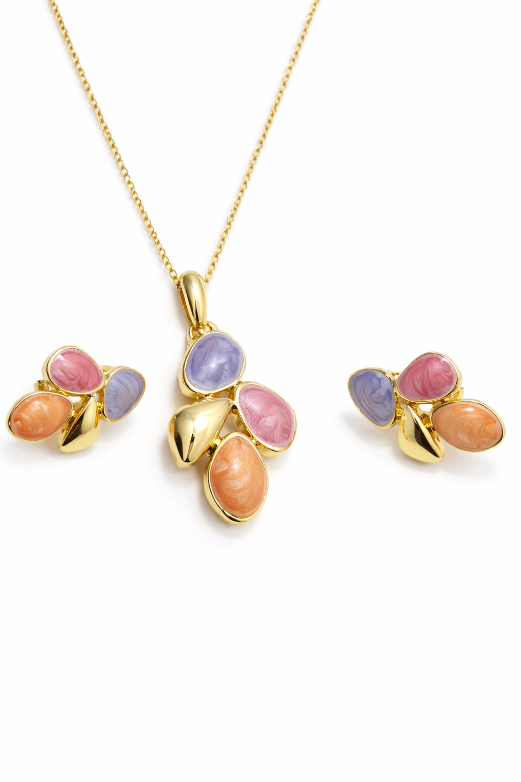 Pastel Petal Anti-Tarnish Gold Pendant Set