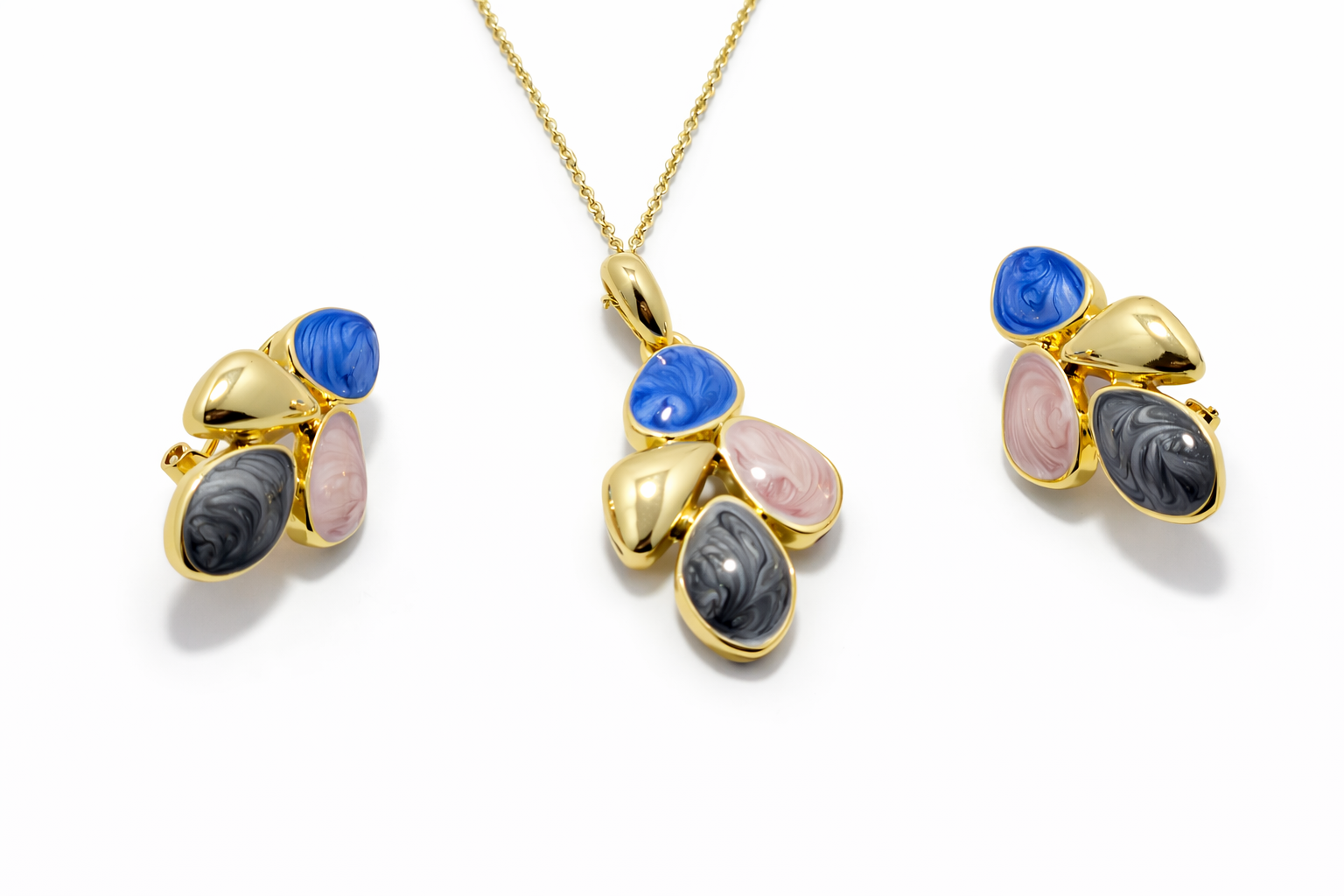 Pastel Petal Anti-Tarnish Gold Pendant Set