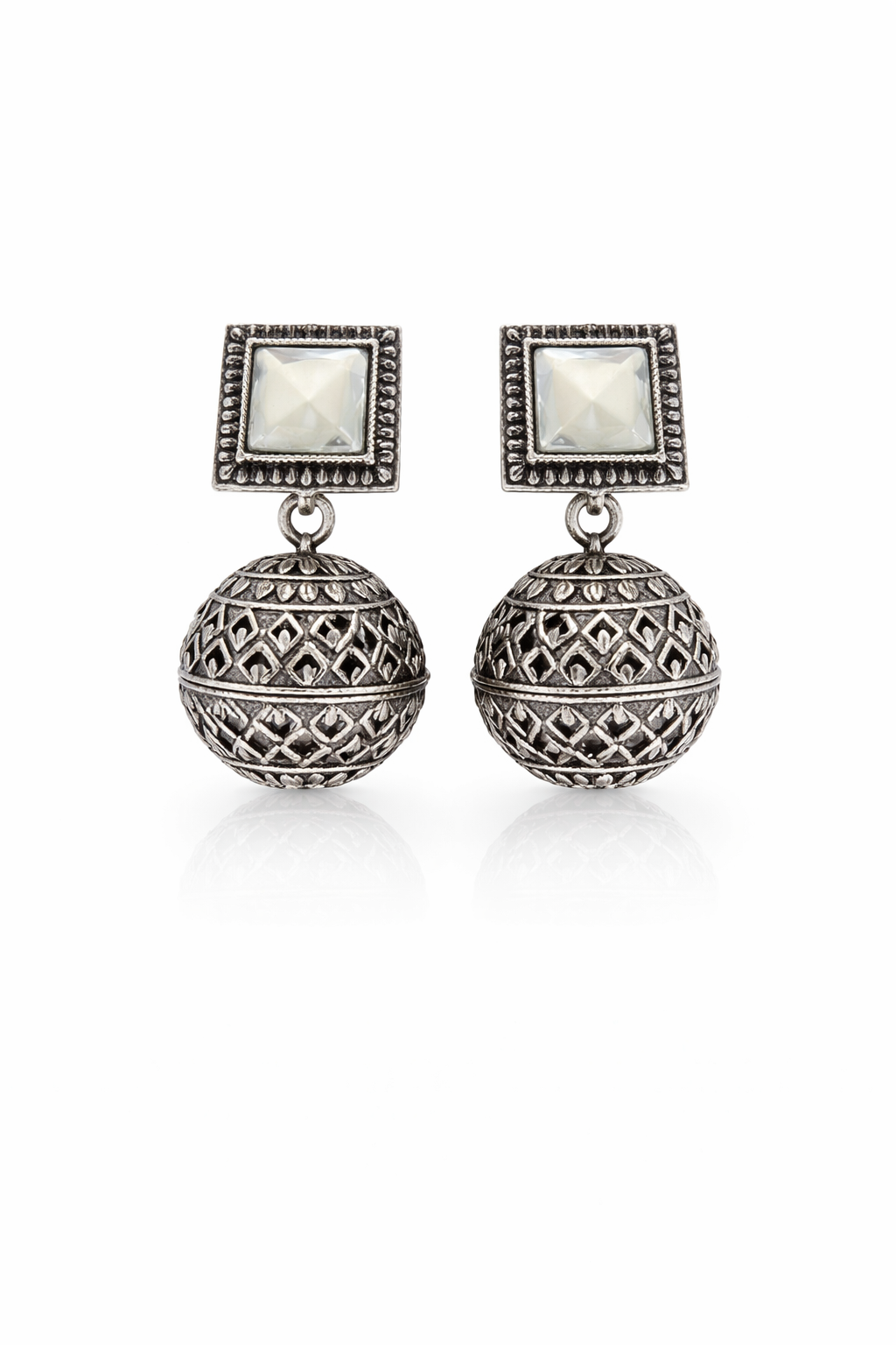 Moonstone Glow Oxidised Dome Earrings