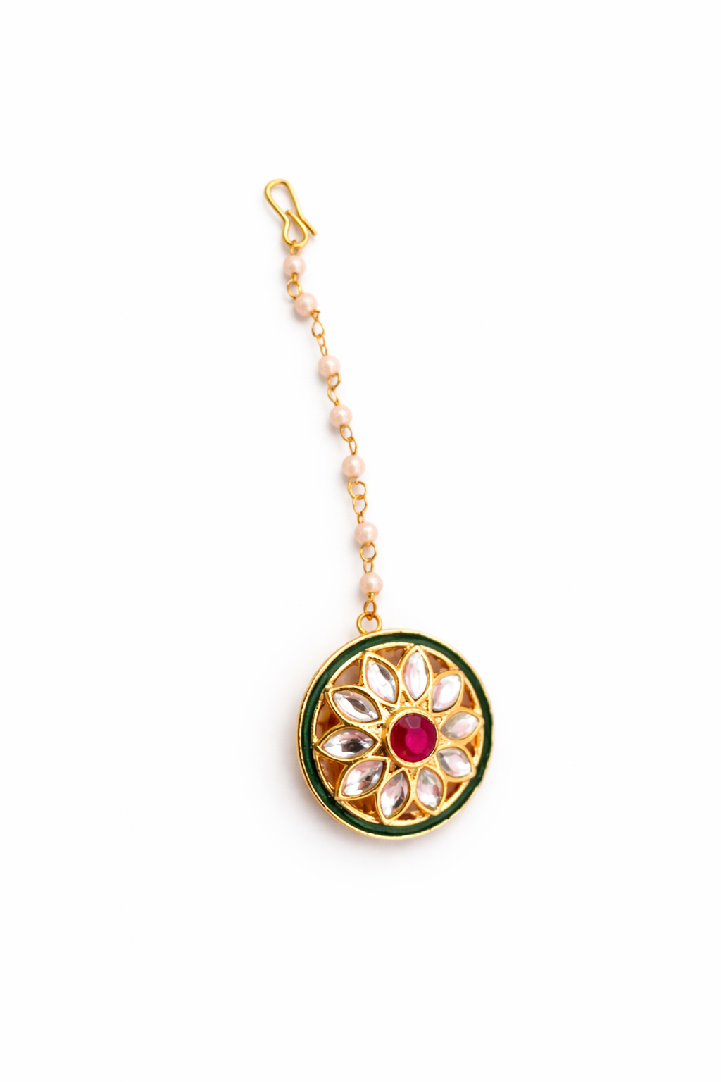 Floral Kundan Pearl Borla (Maang Tikka)