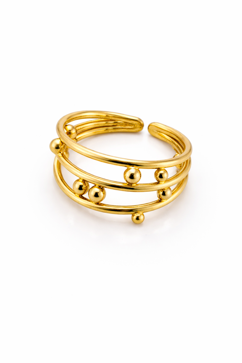 Anti-Tarnish Gold Multi-Layer Beaded Statement Ring