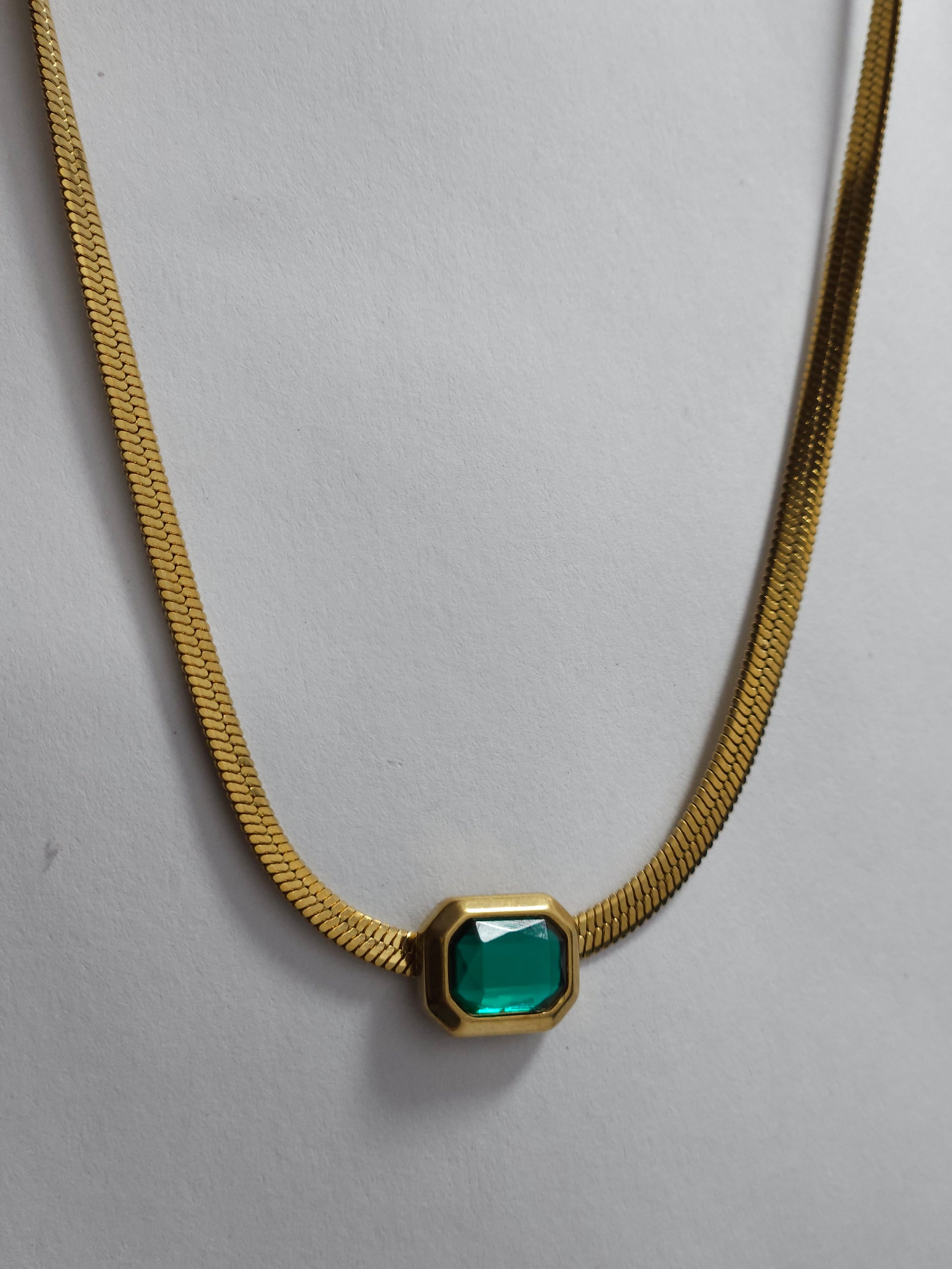Anti-Tarnish Gold Emerald-Cut Stone Necklace