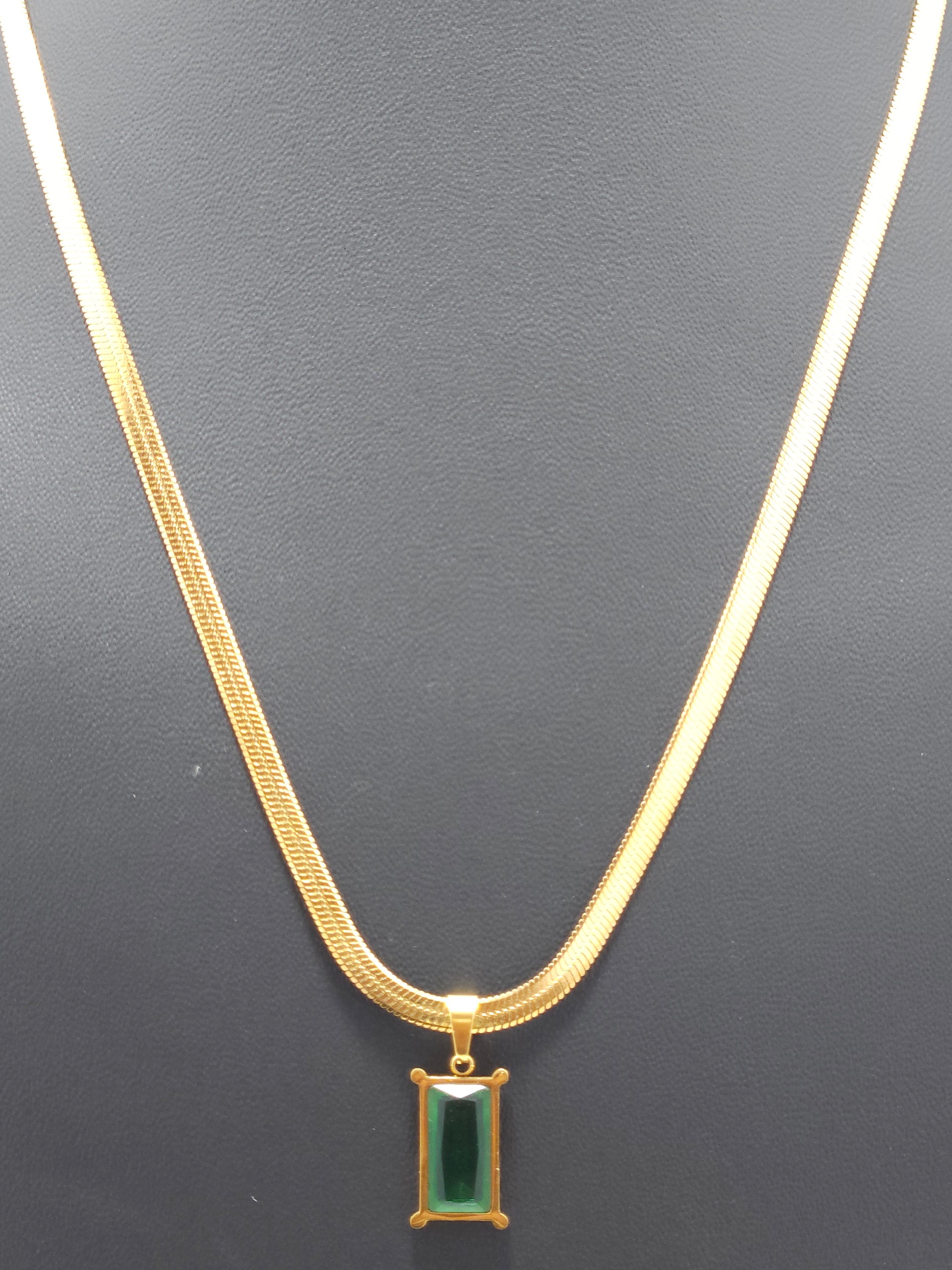 Anti-Tarnish Emerald Pendant Snake Chain Necklace
