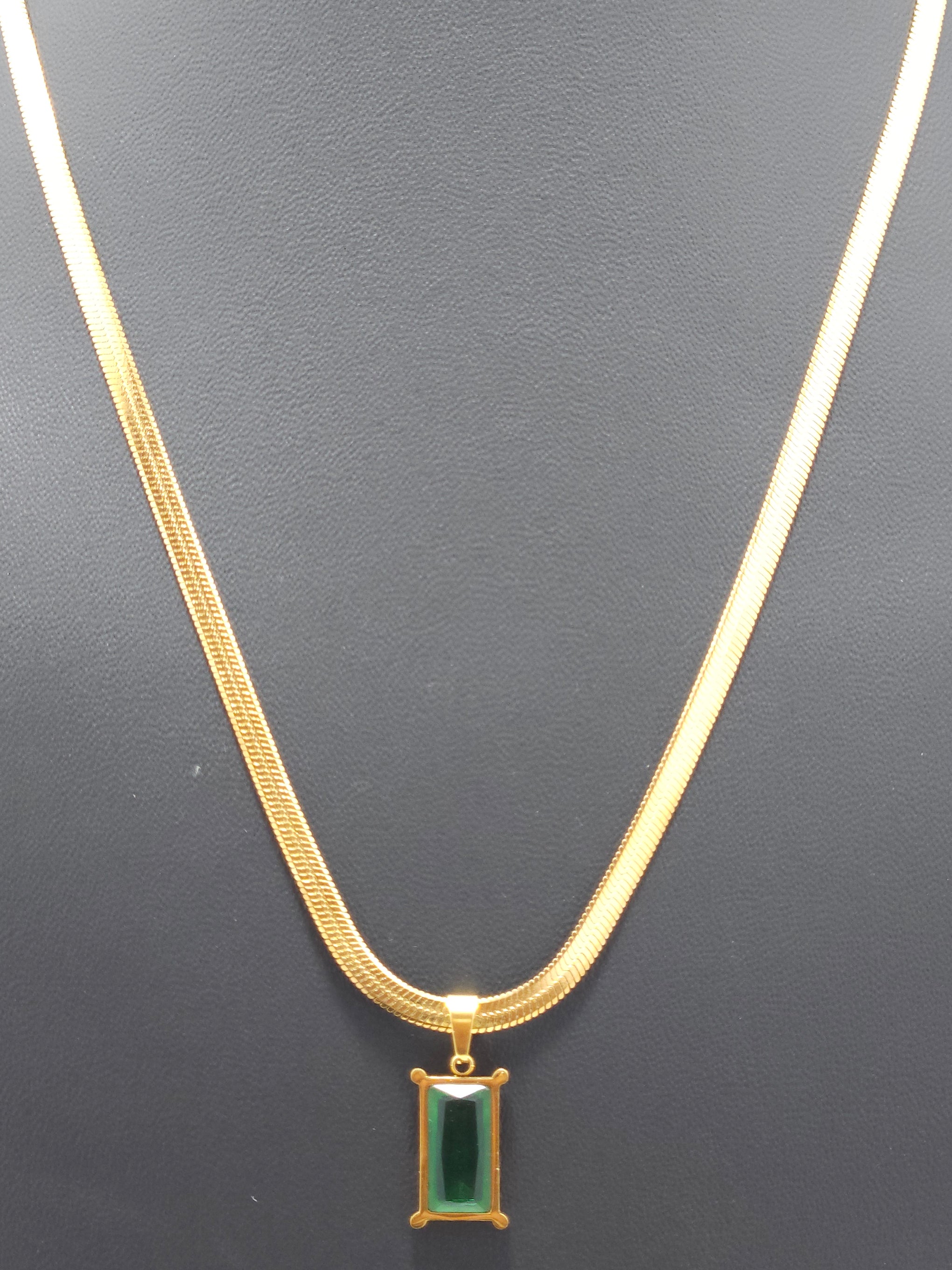 Anti-Tarnish Emerald Pendant Snake Chain Necklace