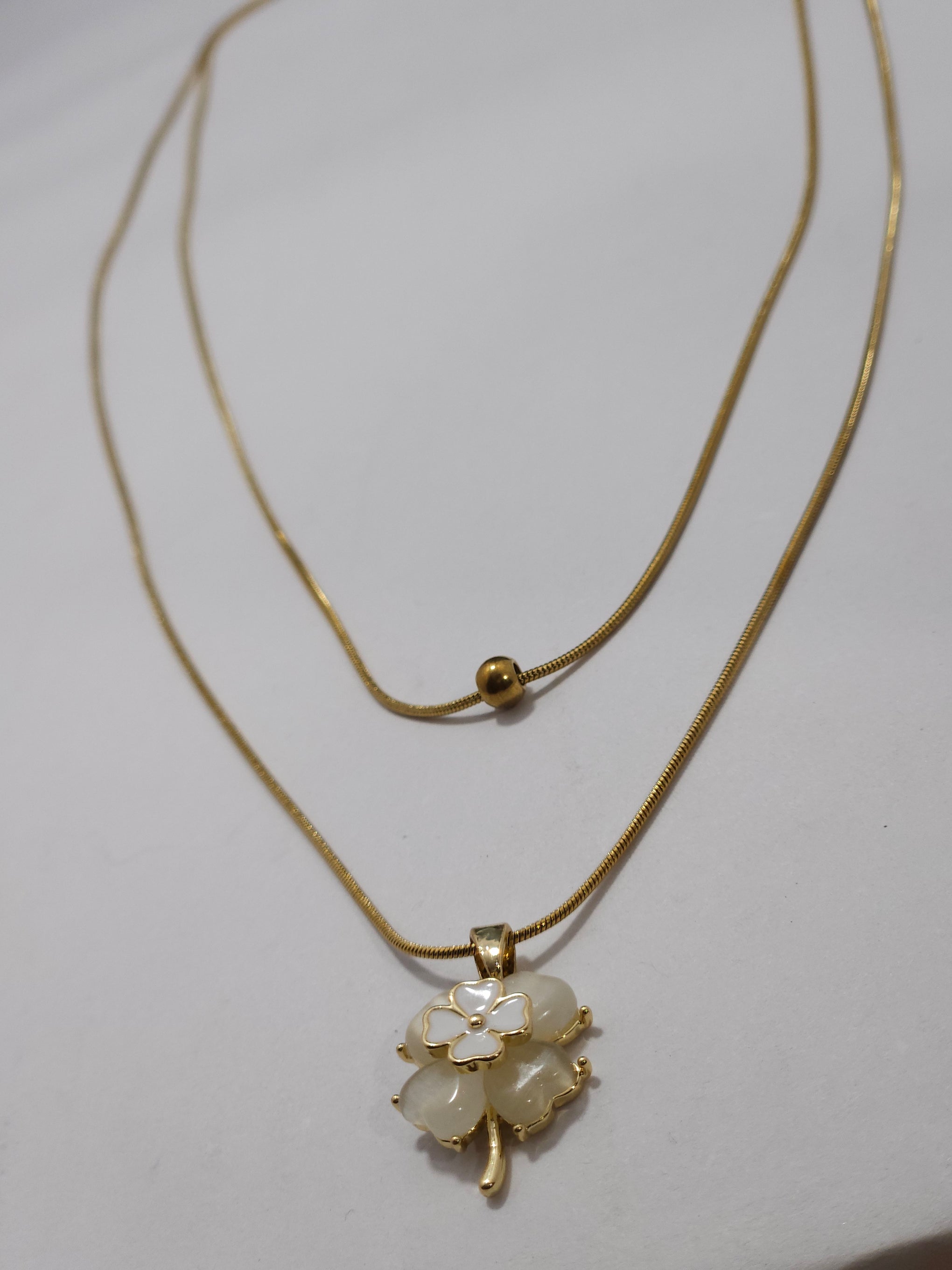 Anti-Tarnish Gold Clover Layered Necklace
