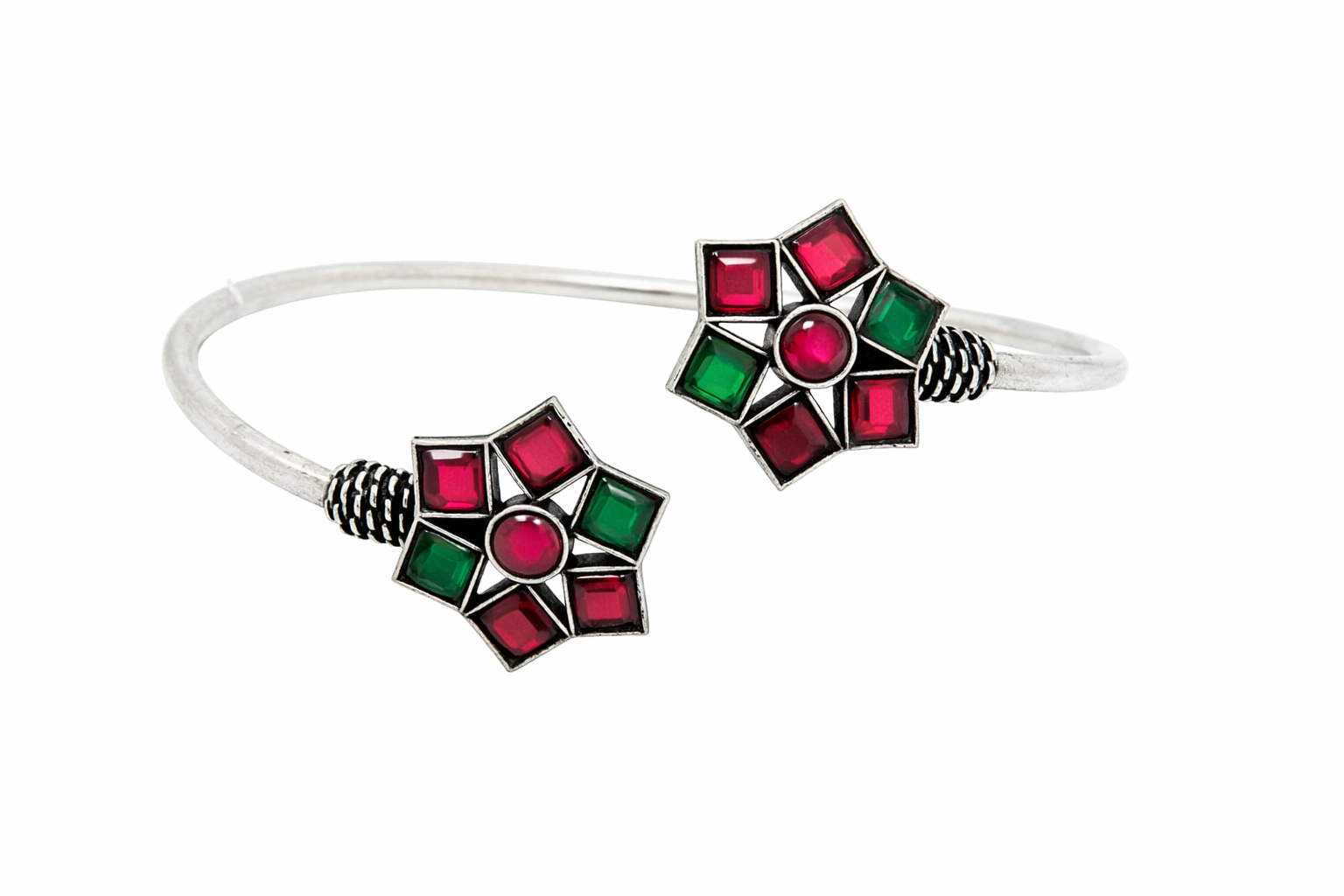 Heritage Bloom Oxidised Stone Cuff Bracelet