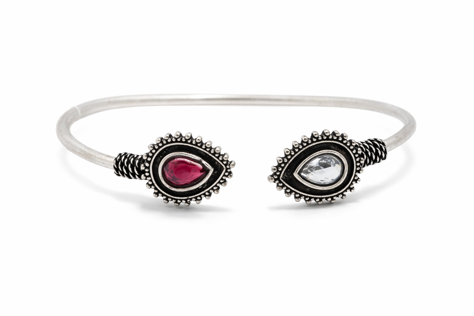 Royal Teardrop Oxidised Stone Cuff Bracelet