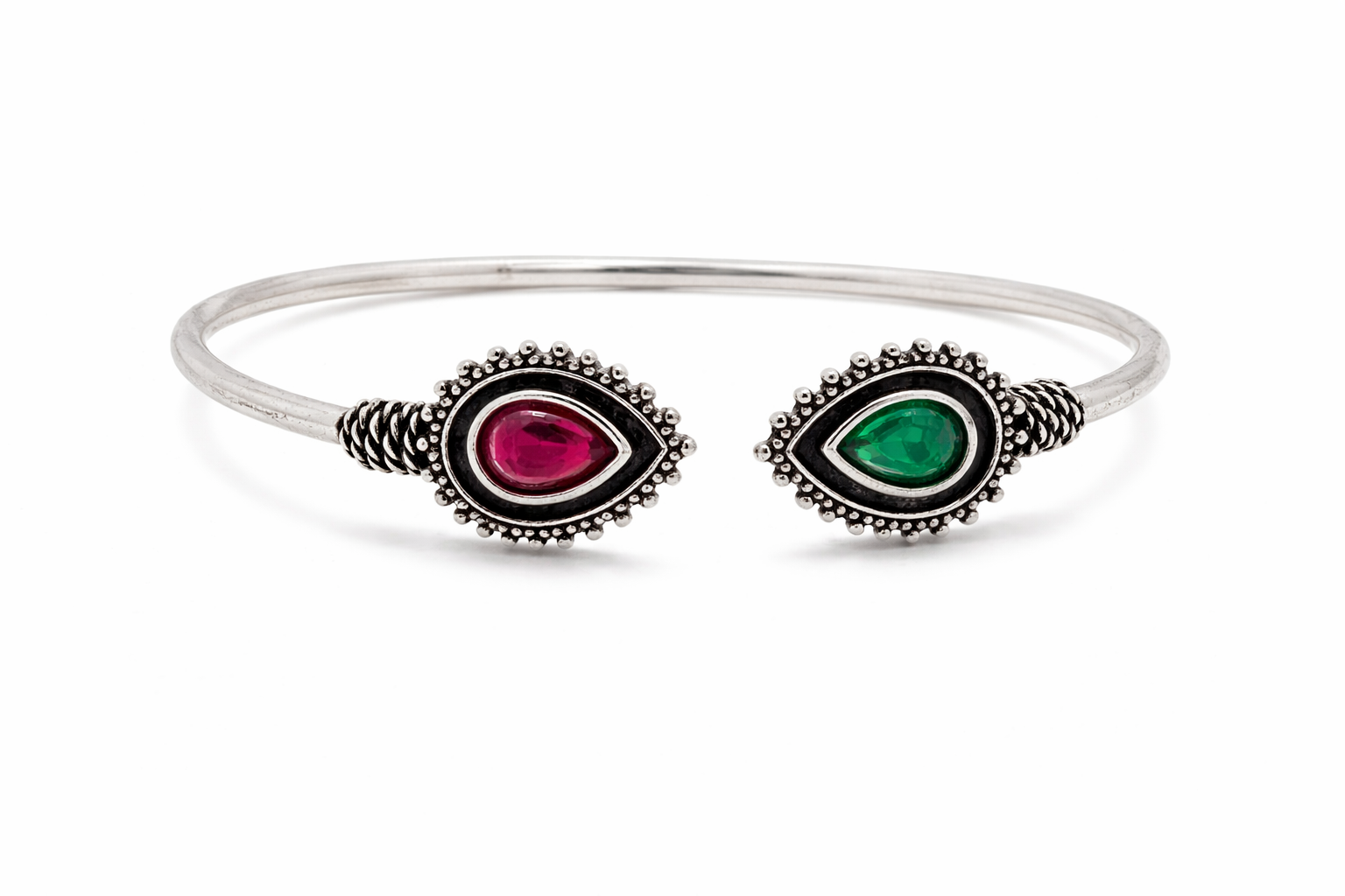 Royal Teardrop Oxidised Stone Cuff Bracelet