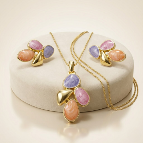 Pastel Petal Anti-Tarnish Gold Pendant Set