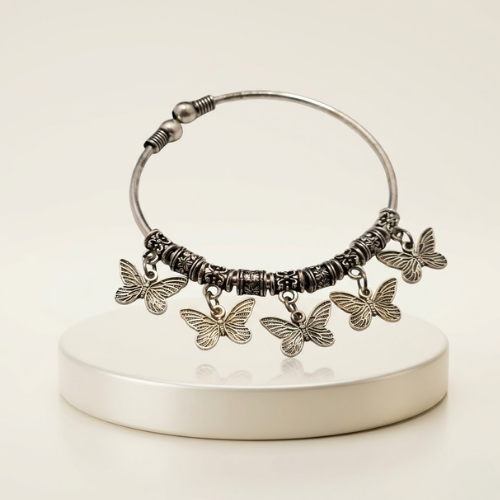 Oxidised Butterfly Charm Kada Anklet