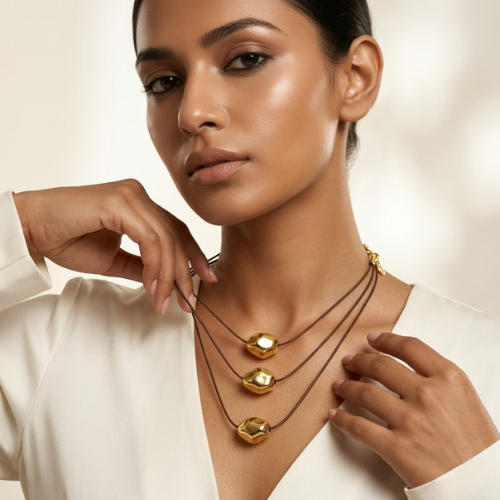 Molten Gold Anti-Tarnish Layered Pendant Necklace