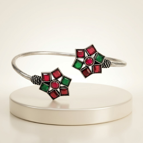 Heritage Bloom Oxidised Stone Cuff Bracelet