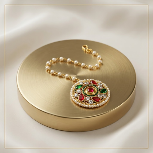 Traditional Kundan Pearl Borla (Maang Tikka)