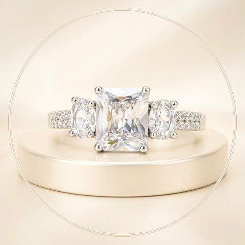 Princess Trio American Diamond Engagement Ring