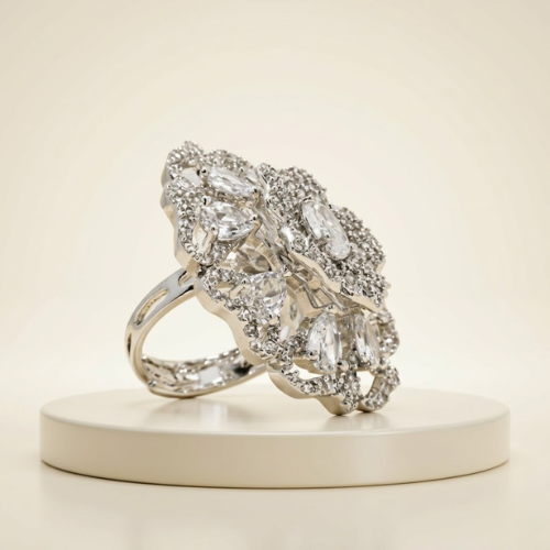 Royal Bloom American Diamond Statement Ring
